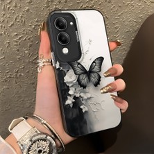 HONTINGA Vivo Y29S ile Uyumlu Kılıf Silikon Kenar Sert Arka Kamera Koruyucu Basitlik Anti Düşme Kamera Korumalı Kelebek Desen Couple Telefon Kılıfı Kadın ve Erkek Için Uygundur K1-1363