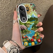 HONTINGA Vivo V50 Lite ile Uyumlu Kılıf Silikon Kenar Sert Arka Kamera Koruyucu Basitlik Anti Düşme Kamera Korumalı Yağlı Boya Desen Couple Telefon Kılıfı Kadın ve Erkek Için Uygundur K1-1364