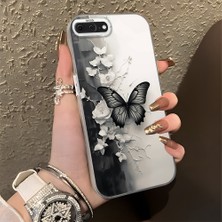 HONTINGA iPhone 7 Plus ile Uyumlu Kılıf Silikon Kenar Sert Arka Kamera Koruyucu Basitlik Anti Düşme Kamera Korumalı Kelebek Desen Couple Telefon Kılıfı Kadın ve Erkek Için Uygundur K1-1363