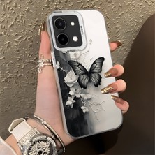 HONTINGA Vivo Y28 ile Uyumlu Kılıf Silikon Kenar Sert Arka Kamera Koruyucu Basitlik Anti Düşme Kamera Korumalı Kelebek Desen Couple Telefon Kılıfı Kadın ve Erkek Için Uygundur K1-1363