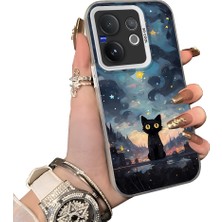 HONTINGA Vivo V60 5g ile Uyumlu Kılıf Silikon Kenar Sert Arka Kamera Koruyucu Basitlik Anti Düşme Kamera Korumalı Kedi Desen Couple Telefon Kılıfı Kadın ve Erkek Için Uygundur K1-1358