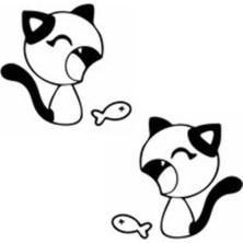 UAStudio Kedi ve Balık Oto Motor Laptop Duvar Folyo Sticker 25 x 22 cm MISS-774