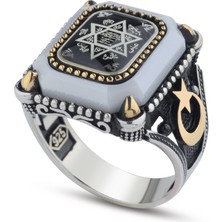 Innuendo Jewelry 925 Ayar Gümüş Mühr-Ü Süleyman ve Ay Yıldız Motifli Erkek Yüzük