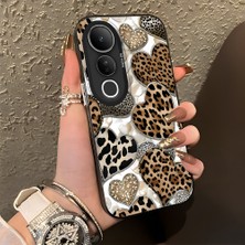 HONTINGA Vivo V50 Lite ile Uyumlu Kılıf Silikon Kenar Sert Arka Kamera Koruyucu Basitlik Anti Düşme Kamera Korumalı Leoparlı Kalp Desen Couple Telefon Kılıfı Kadın ve Erkek Için Uygundur K1-1361