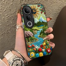 HONTINGA Vivo V50 Lite ile Uyumlu Kılıf Silikon Kenar Sert Arka Kamera Koruyucu Basitlik Anti Düşme Kamera Korumalı Yağlı Boya Desen Couple Telefon Kılıfı Kadın ve Erkek Için Uygundur K1-1364
