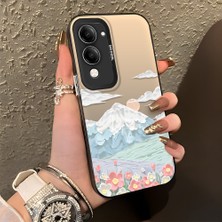 HONTINGA Vivo Y29S ile Uyumlu Kılıf Silikon Kenar Sert Arka Kamera Koruyucu Basitlik Anti Düşme Kamera Korumalı Dağ Desen Couple Telefon Kılıfı Kadın ve Erkek Için Uygundur K1-1360