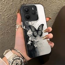 HONTINGA Xiaomi Redmi Note 14 4g ile Uyumlu Kılıf Silikon Kenar Sert Arka Kamera Koruyucu Basitlik Anti Düşme Kamera Korumalı Kelebek Desen Couple Telefon Kılıfı Kadın ve Erkek Için Uygundur K1-1363