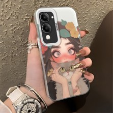 HONTINGA Vivo Y04 ile Uyumlu Kılıf Silikon Kenar Sert Arka Kamera Koruyucu Basitlik Anti Düşme Kamera Korumalı Kız ve Kedi Desen Couple Telefon Kılıfı Kadın ve Erkek Için Uygundur K1-1365