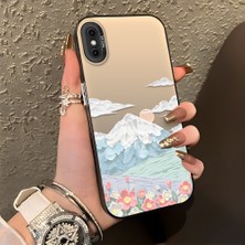 HONTINGA iPhone x ile Uyumlu Kılıf Silikon Kenar Sert Arka Kamera Koruyucu Basitlik Anti Düşme Kamera Korumalı Dağ Desen Couple Telefon Kılıfı Kadın ve Erkek Için Uygundur K1-1360