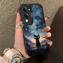 HONTINGA Vivo Y04 ile Uyumlu Kılıf Silikon Kenar Sert Arka Kamera Koruyucu Basitlik Anti Düşme Kamera Korumalı Kedi Desen Couple Telefon Kılıfı Kadın ve Erkek Için Uygundur K1-1358