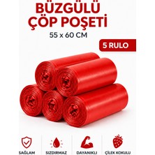 MSE HOLD Büzgülü Çöp Poşeti Çilek Kokulu 55×60 cm Orta Boy 5 Rulo Dayanıklı Sızdırmaz Kalın Çöp Torbası