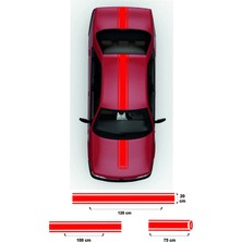 UAStudio Oto Kaput-Tavan-Bagaj Çift Şerit Sticker 3 Parça Kırmızı 20X120-20X100-75X20 cm