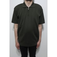 Santa Fistan Store Erkek Çizgili Spor Kesim Rahat Kalıp Polo Yaka Battal Triko T-Shirt