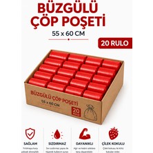 MSE HOLD Büzgülü Çöp Poşeti Çilek Kokulu 55×60 cm Orta Boy 20 Rulo Dayanıklı Sızdırmaz Kalın Çöp Torbası