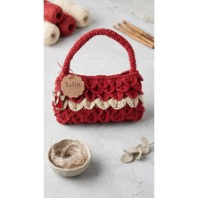 Talin Handmade Kırmızı Beyaz Hasır Orta Boy El Çantası | Kâğıt Ip El Yapımı Kadın Çanta | Astarlı Çelik Kapamalı Şık Günlük Çanta