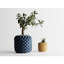 Crystalbloom Dekoratif Saksı - Lacivert Kabartmalı Bitki Saksısı 6 cm