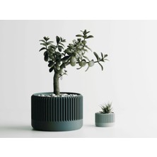 Delta 1 Dekoratif Saksı - Mavi Dikey Işlemeli Modern Bitki Saksısı 6 cm