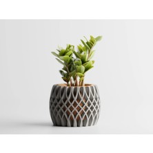 Interweave Dekoratif Saksı - Gri Dikey Işlemeli Modern Bitki Saksısı 7 cm