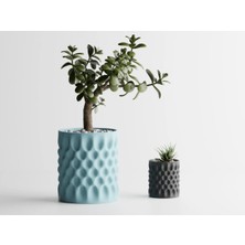 Dent Dekoratif Saksı - Turkuaz Kabartmalı Modern Bitki Saksısı 8 cm