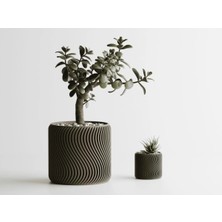 Rippled Dekoratif Saksı - Kahverengi Modern Çizgili Bitki Saksısı 6 cm