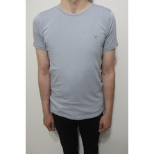 Santa Fistan Store Erkek Gri Düz Spor Kesim Dar Kalıp Bisiklet Yaka Basic T-Shirt