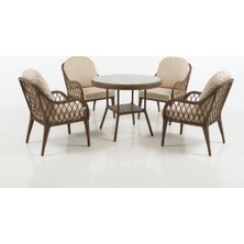 Monalin Home Garden Alaçatı Kahverengi 4 Kişilik(1-1-1-1-Masa) Rattan Örgü Bahçe & Balkon & Teras Masa Sandalye Takımı
