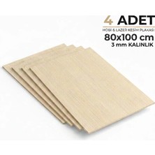 Simidil Design 4 Adet 3 mm Mdf Plaka 80X100 cm - Meşe Renk - Lazer Kesim, Resim Altlığı Hobi ve Maket Levhası Seti