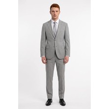 Uki Gri Comfort Fit , Mono Yaka, 2 Düğme Çift Yırtmaç Çizgili Klasik Takım Elbise