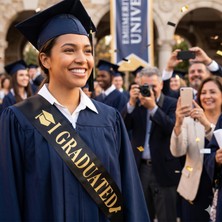 Dodomar Mezuniyet Kuşağı Siyah Üzeri Altın Baskılı Saten Varaklı I Graduated Yazılı