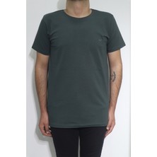 Santa Fistan Store Erkek Haki Yeşil Düz Spor Kesim Dar Kalıp Bisiklet Yaka Basic T-Shirt