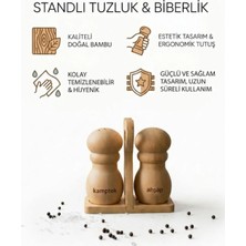 Kamptek Kamp Teknolojisi Standlı Ahşap Tuzluk ve Karabiberlik Seti - Kamptek Doğal Tasarım