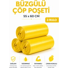 MSE HOLD Büzgülü Çöp Poşeti Limon Kokulu 55×60 cm Orta Boy 3 Rulo Dayanıklı Sızdırmaz Kalın Çöp Torbası