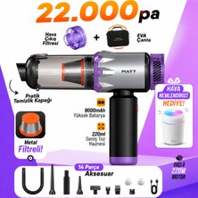 Raylax Matt MCV22 Araç Süpürgesi Mor Şarjlı 22.000PA Güçlü Vakumlu Mini El Süpürgesi Type-C Şarjlı 220ML