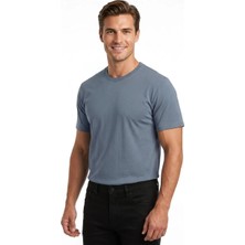 Uki Mavi Bisiklet Yaka Basic T-Shirt