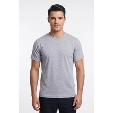 Uki Gri Melanj Bisiklet Yaka Basic T-Shirt