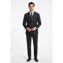 Uki Siyah Comfort Fit 6 Drop Kruvaze Ceket