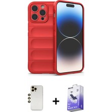 Marsilyan™- iPhone 13 Pro Max Kılıf Atlas Koleksiyonu - Siyah Bilvis 5in1 5d Magic Hayalet Cam Ekran Koruyucu + Gold Shine Kamera Lens