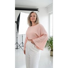 Byemelika Kayık Yaka, İspanyol Kol, Bürümcük, Lucia Crop Bluz (Pudra Pembe)