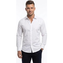 Uki Beyaz Comfort Fit , Yarım Italyan Yaka , Düz Klasik Gömlek