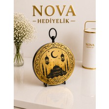 Novahediyelik Gece Lambası Pilli -Altın Aynalı Cami ve Hilal Temalı Asılabilir - 20 cm Çapında