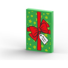 LEGO Minifigür Aksesuarları: Tile Decorated: Kırmızı Kurdeleli ve Fiyonklu Hediye Armağan Paketi Görselli 2x3 Karo Parçası 26603PB461