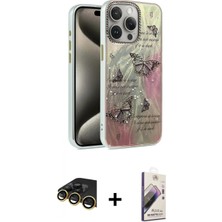 Marsilyan™- iPhone 14 Pro Kılıf Zirve Modern Prime - Siyah Bilvis 3D Mat Cam Ekran Koruyucu + Gold Raze Metal Kamera Lens