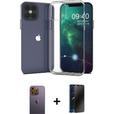 Pileli Store Pilelistore™ iPhone 12 Pro Max Kılıf Zirve Doku - Siyah 3D Antistatik Hayalet Cam Ekran Koruyucu + Neon Fosforlu Kamera Lens - Sı