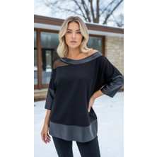 Düşük Omuz File Detay Bluz (Siyah)