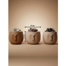 Çiçeva El Yapımı Modern Yüz Figürlü 3’lü Taş Tozu Saksı Seti – 10X10 cm