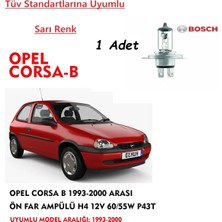 Bosch Opel Corsa B 1993-2000 Arası Uyumlu Ön Far Ampülü Sarı Renk 1 Adet