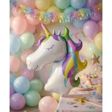 Dodomar Unicorn Boynuzlu At Folyo Balon 100X73 cm Doğum Günü Parti Dekorasyonu