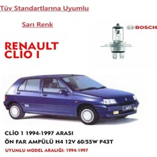 Bosch Renault Clio 1 Ön Far Ampülü H4 12V 60/55W P43T Uyumlu Model Aralığı 1994-1997 ( 1 Adet Sarı)