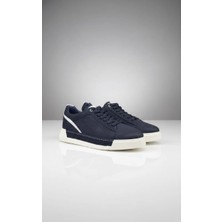 Elevli Erkek Lacivert Sneaker Deri Ayakkabı