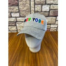 Hamze New York Logo Detaylı Gri Melanj Beyzbol Cap Şapka